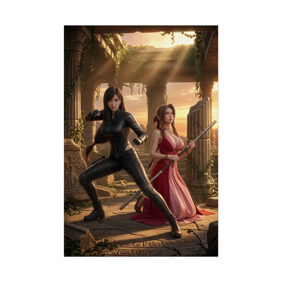 Tifa and Aerith Poster, Final Fantasy Art Print  Iconic Duo: high-res duo art print for gamer rooms and collector displays