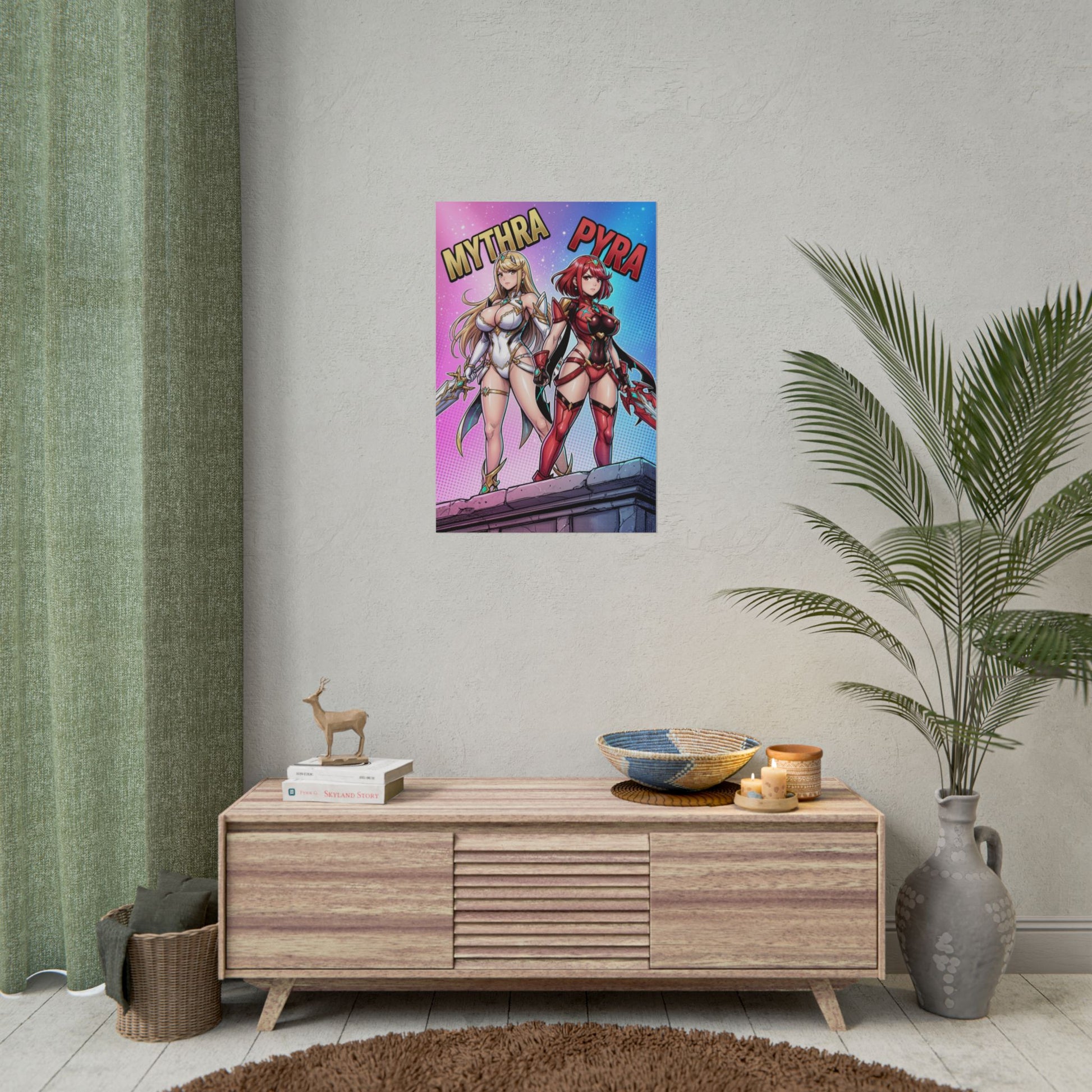 Mythra Pyra Poster / Mythra Pyra Wall Art / Mythra Pyra Art Print / JRPG Poster vibrant dual heroines poster for gamer rooms and anime collections