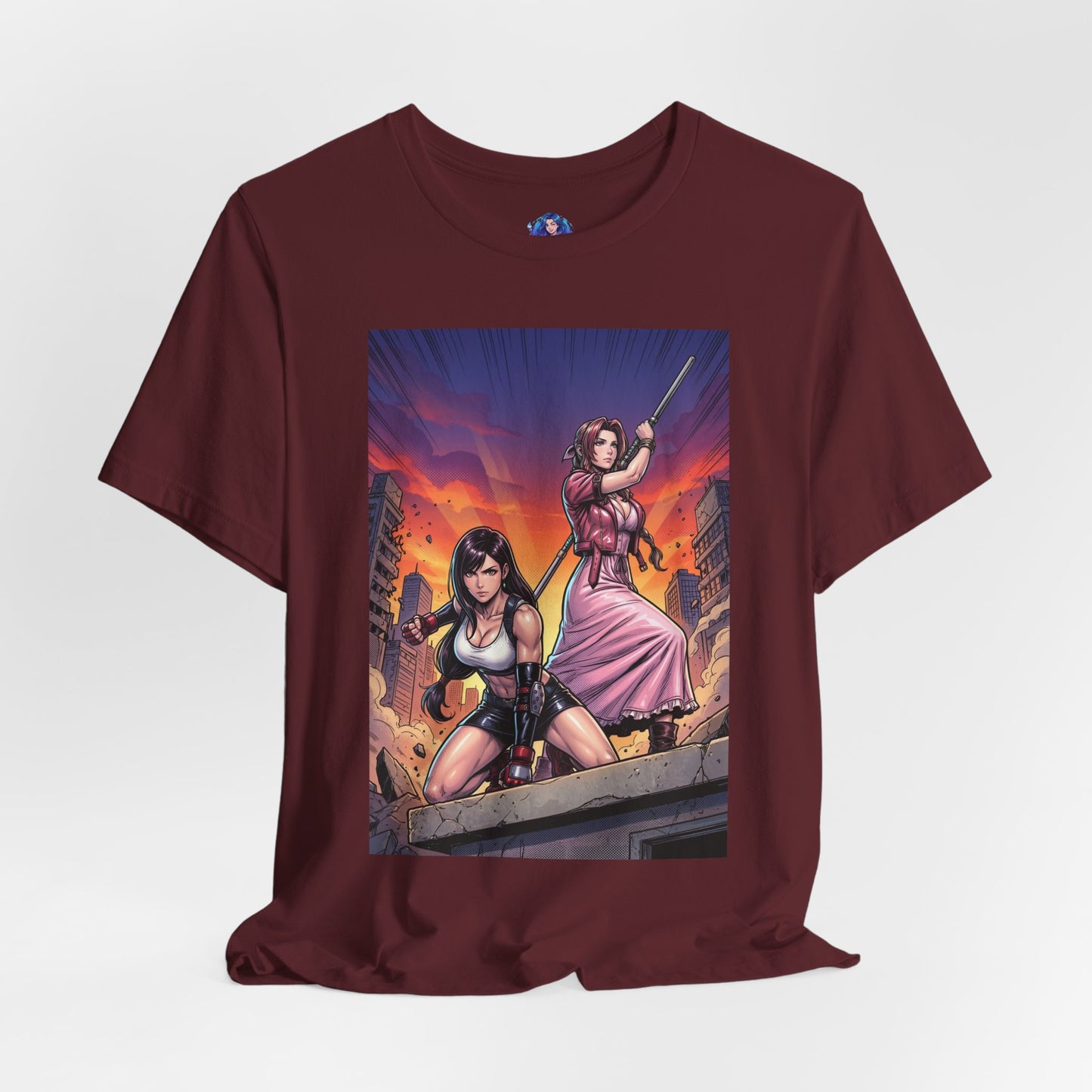 Tifa Lockhart and Aerith Gainsborough T-Shirt | Final Fantasy Duo Anime Tee - Tifa and Aerith urban battle anime tee on Bella Canvas 3001