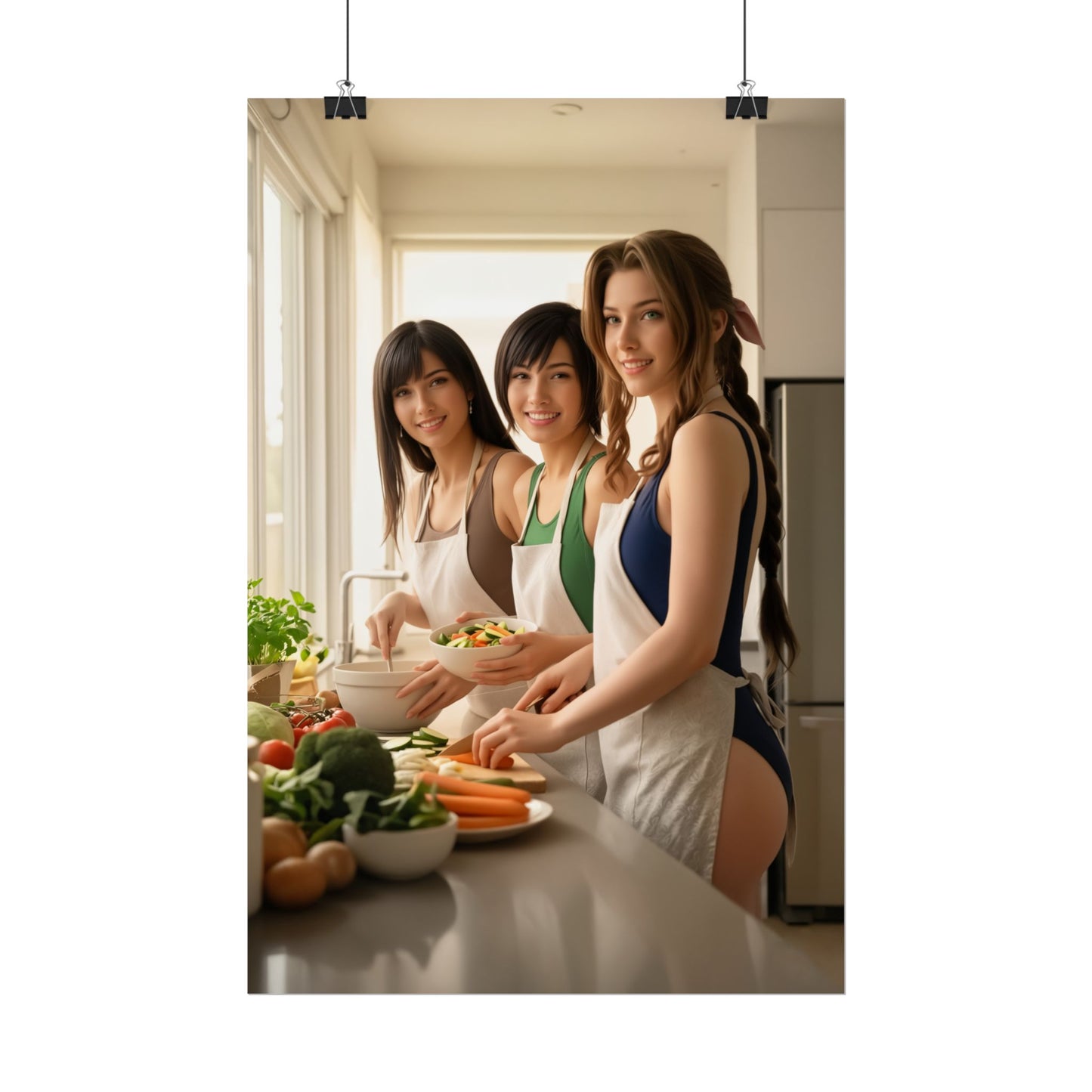 Tifa Aerith Yuffie Poster, Final Fantasy VII Art Print, Iconic RPG Trio - trio cooking art print for gaming room and fantasy interiors