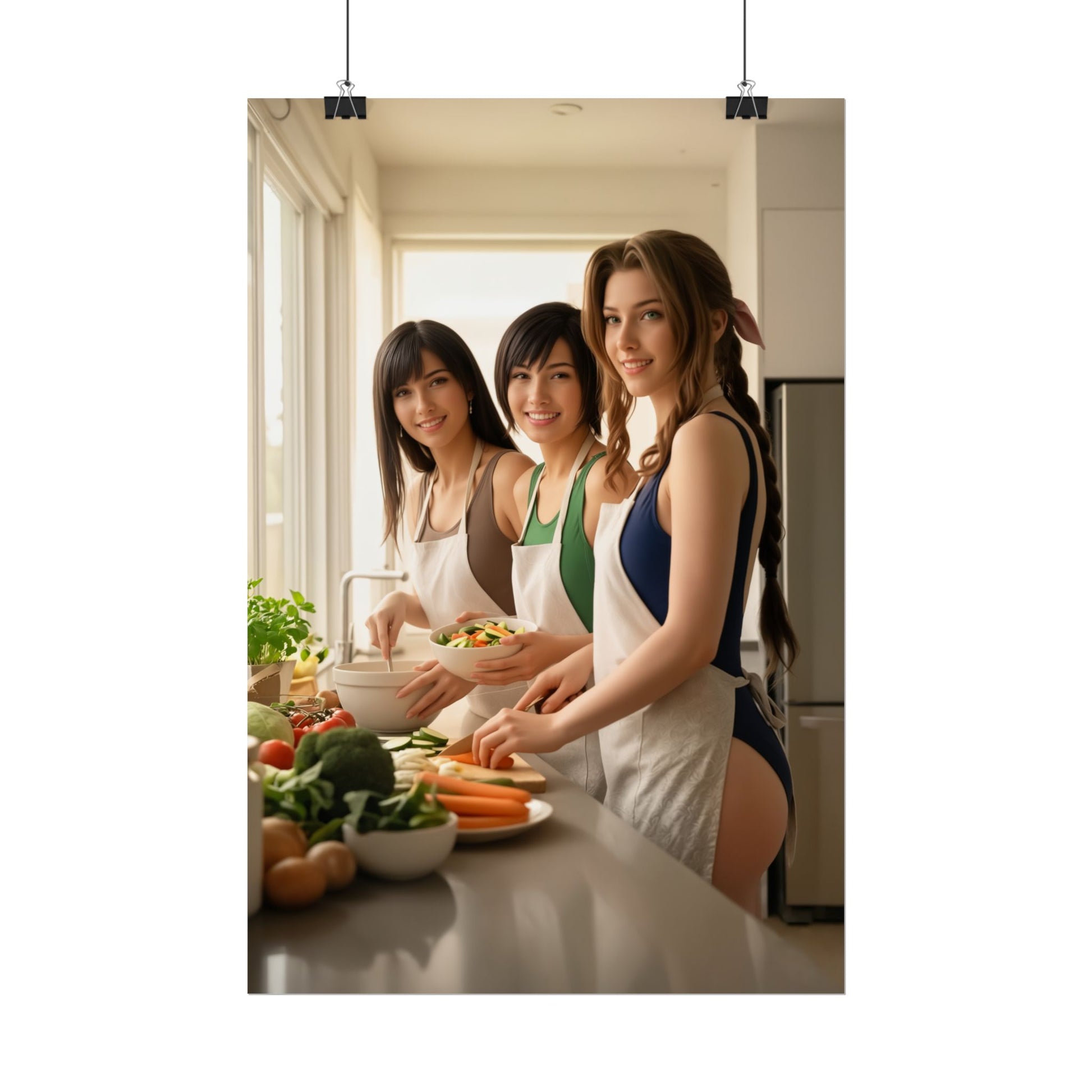 Tifa Aerith Yuffie Poster, Final Fantasy VII Art Print, Iconic RPG Trio - trio cooking art print for gaming room and fantasy interiors