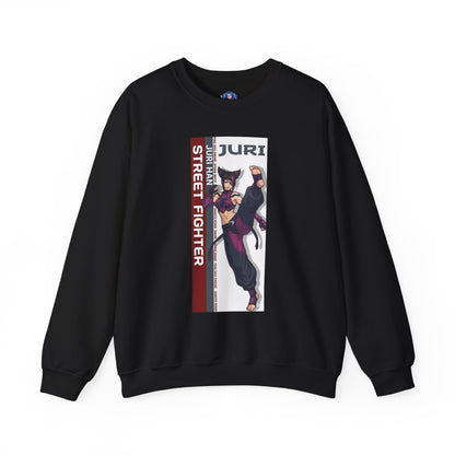 Juri Sweatshirt, Street Fighter Crewneck, Bold Fighting Game Apparel for Fans featuring Juri character art on black premium crewneck