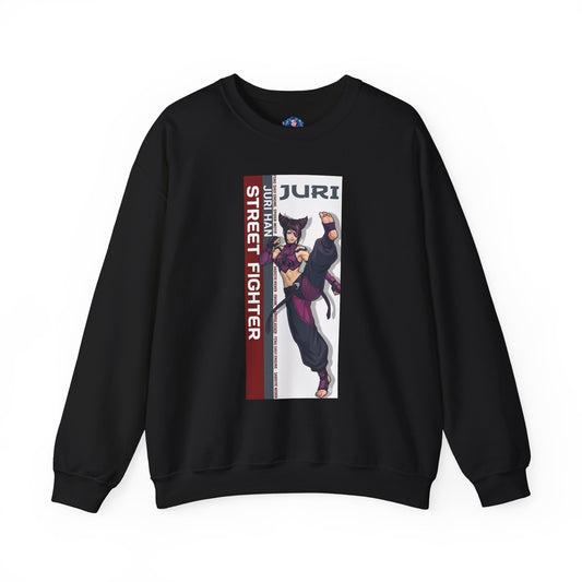Juri Sweatshirt, Street Fighter Crewneck, Bold Fighting Game Apparel for Fans featuring Juri character art on black premium crewneck