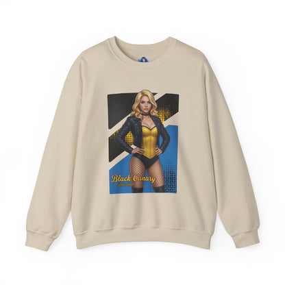 Black Canary Sweatshirt, DC Comics Crewneck, Classic Superhero Apparel for Fans — beige crewneck with Black Canary artwork featuring blonde heroine in jacket