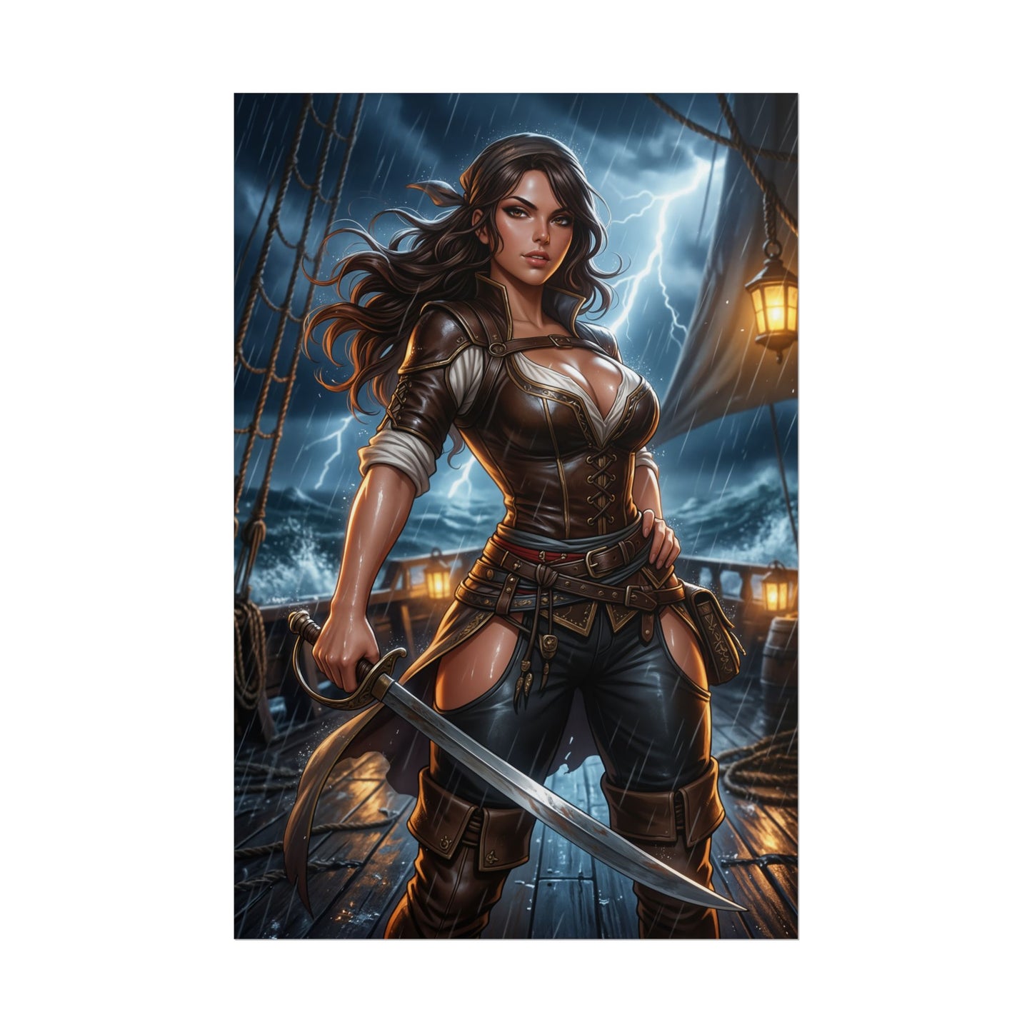 Isabela Dragon Age Poster Fantasy Pirate Woman Wall Art Rogue Character Print RPG Gaming Room Decor Gift