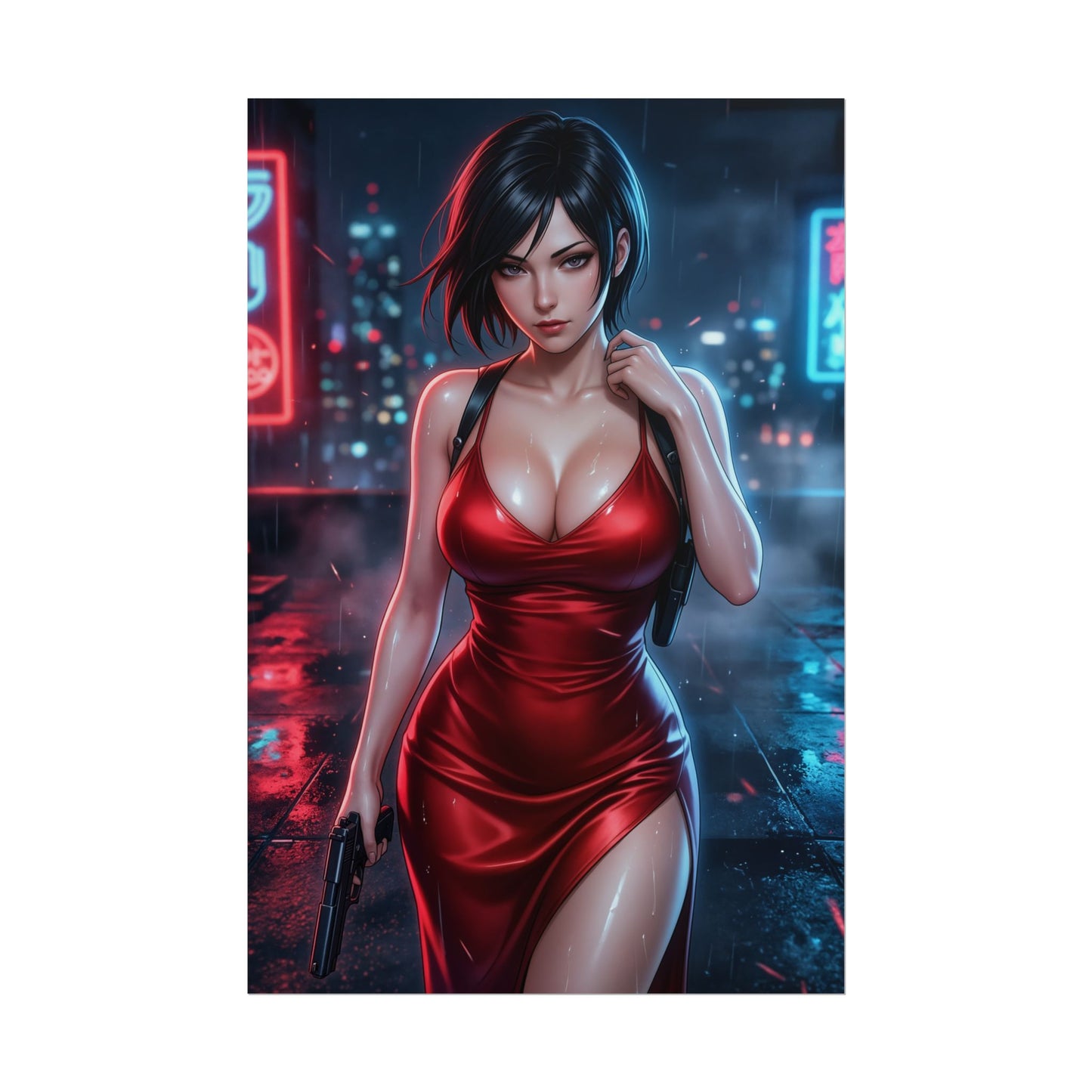 Ada Wong Resident Evil Poster Spy Woman Wall Art Red Dress Girl Print Action Character Gaming Room Decor Gift