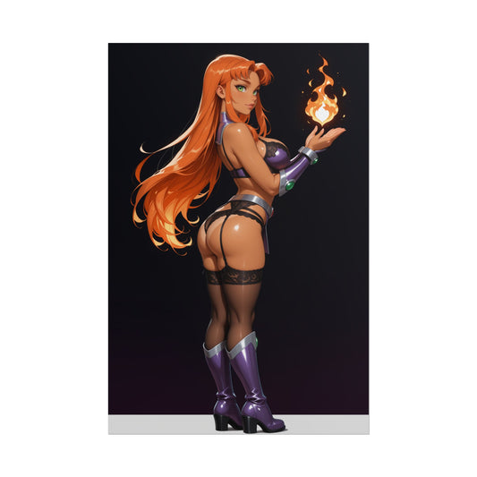 Starfire Poster, Teen Titans Anime Girl Art Print, Waifu Hero Wall Decor
