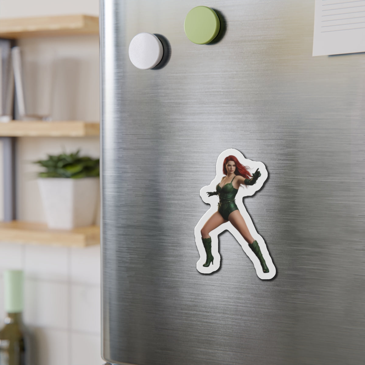 Poison Ivy Magnet – DC Comic Villain Fridge Magnet, Anime Style Decor die-cut vinyl fridge magnet showing Poison Ivy anime-style artwork