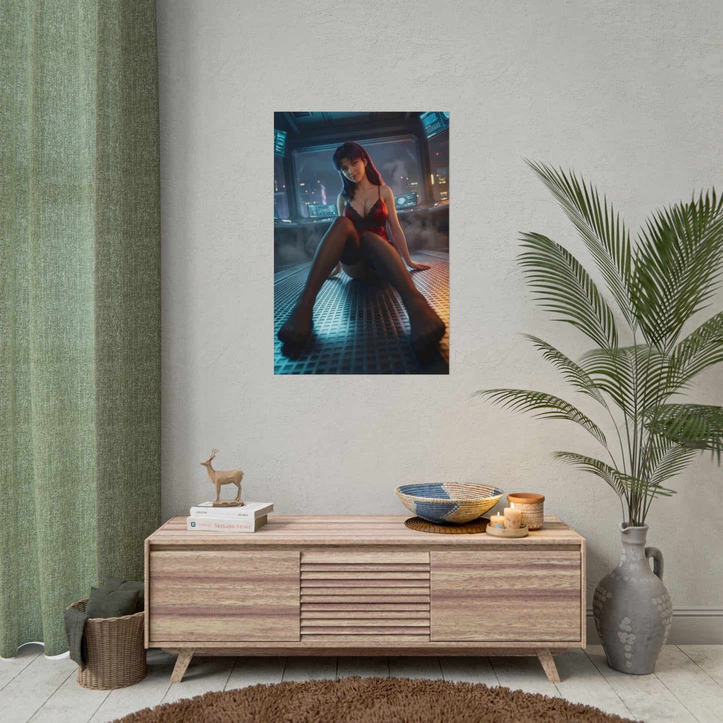 Misato Katsuragi Poster / Misato Katsuragi Wall Art / Misato Katsuragi Art Print / Evangelion Poster - cinematic Misato in relaxed confident pose