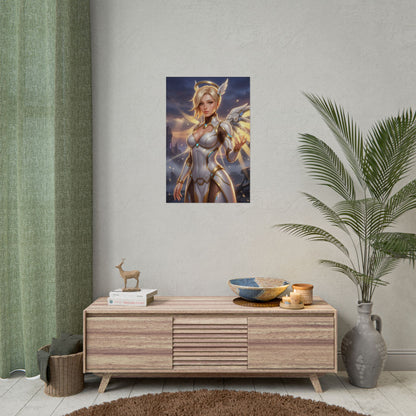 Mercy Overwatch Poster Angel Healer Woman Wall Art Blonde Girl Print Support Hero Character Gaming Room Decor Gift