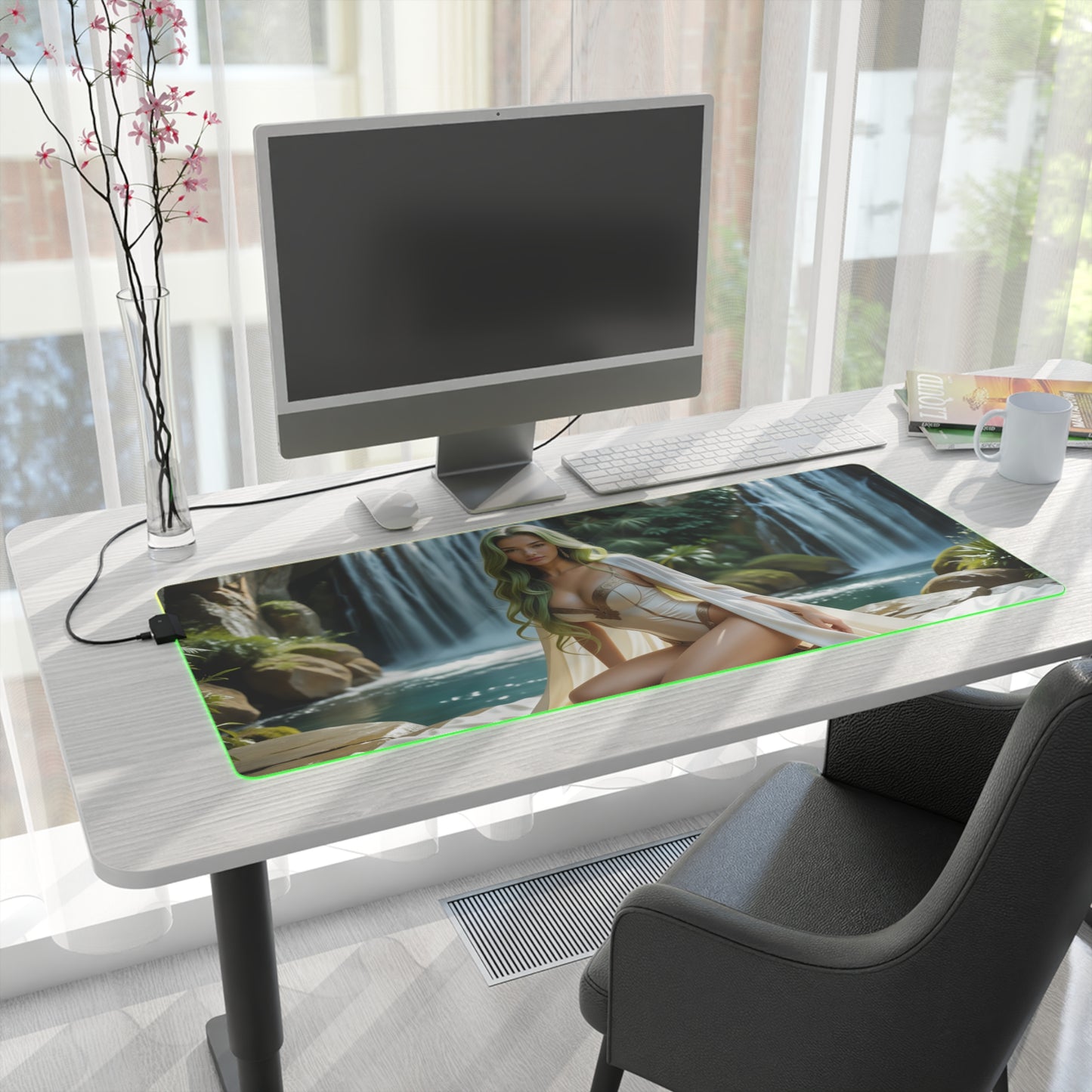 Килимок для столу CC – світлодіодний RGB-підкладка, елегантна ігрова конфігурація з аніме-дівчиною Вайфу