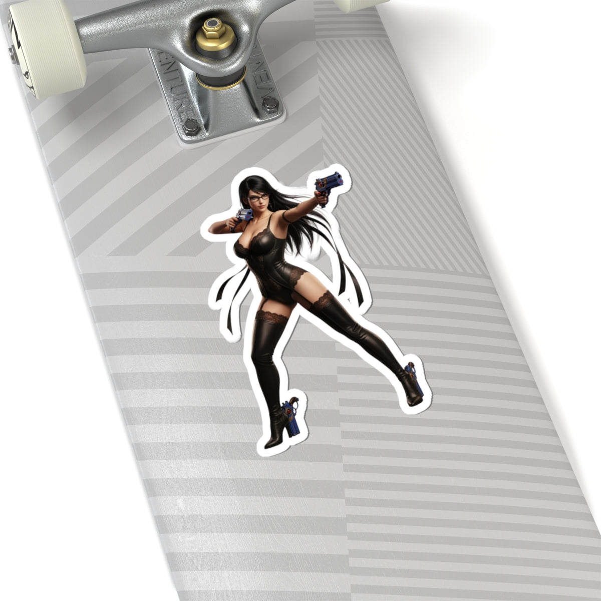 Bayonetta Sticker – Action Game Vinyl Sticker for Laptops & Indoor Decor on skateboard laptop-safe glossy vinyl, bold action-game character artwork