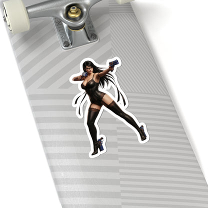 Bayonetta Sticker – Action Game Vinyl Sticker for Laptops & Indoor Decor on skateboard laptop-safe glossy vinyl, bold action-game character artwork