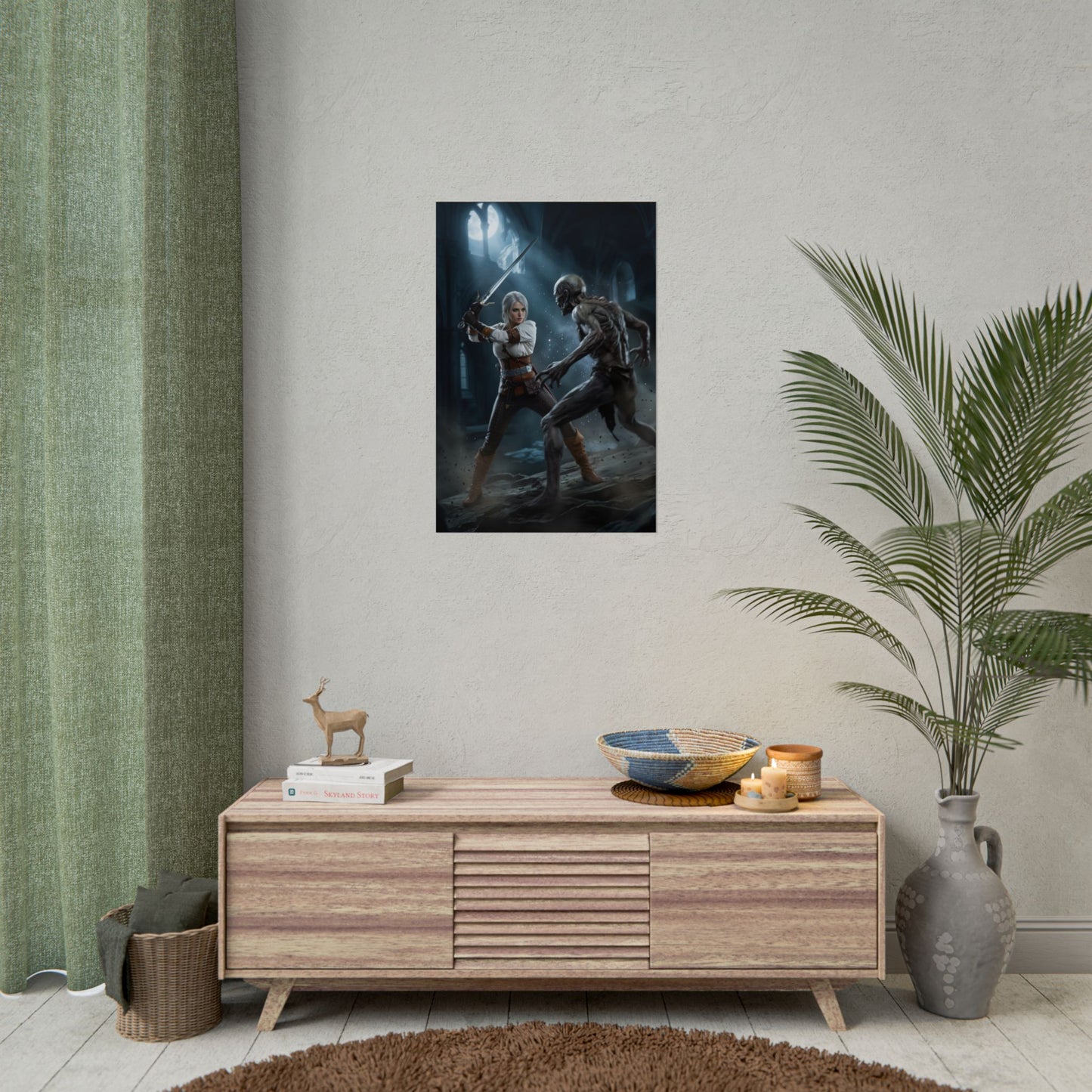 Ciri Poster, The Witcher Art Print, Iconic Warrior Character Wall Decor showcasing dynamic Ciri duel scene in gaming and fantasy room decor