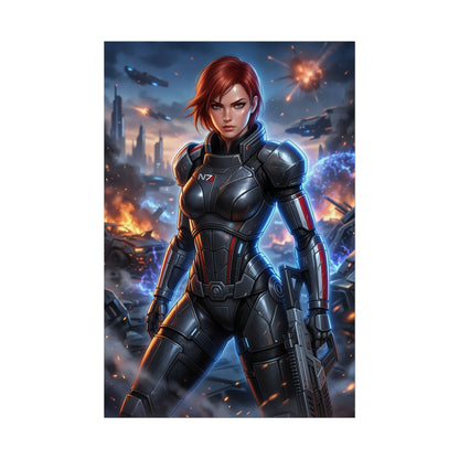 Commander Shepard Mass Effect Poster Sci Fi Woman Wall Art Space Soldier Print Futuristic Character Gaming Room Decor Gift