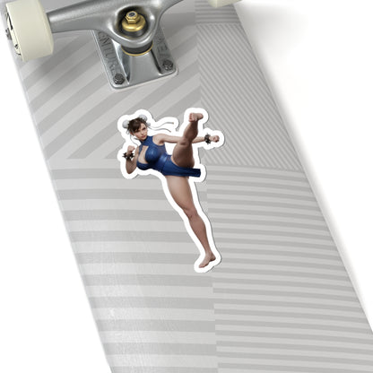 Chun-Li Sticker – Street Fighter Vinyl Sticker for Laptops & Indoor Decor on a skateboard deck, glossy durable vinyl, vibrant colors