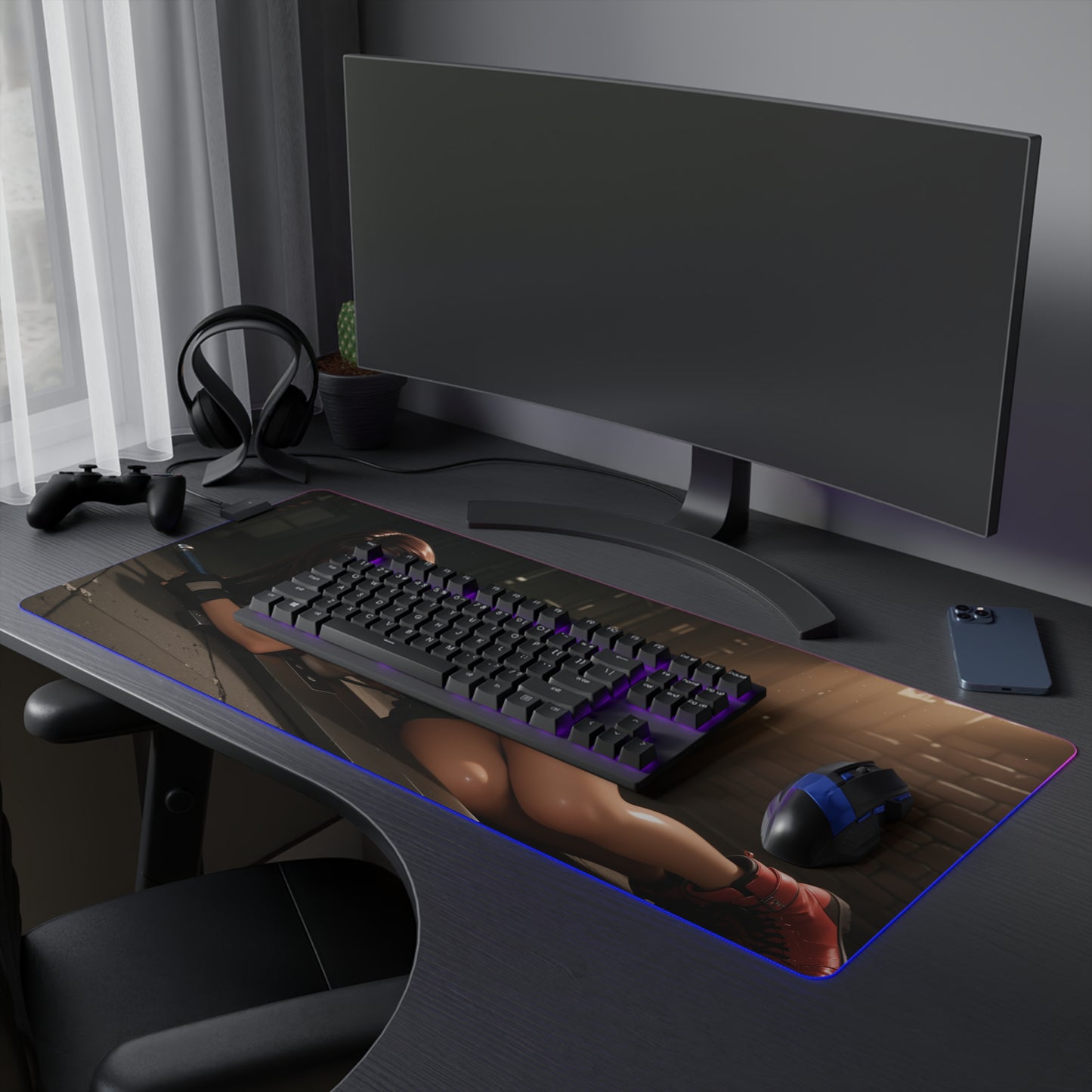 Килимок для столу Tifa Lockhart – світлодіодний RGB-підсвітлювальний килимок, ігровий комплект із зображенням дівчини з аніме Waifu