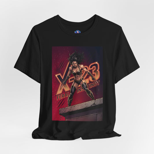 Alt Tag: X-23 T-Shirt | Marvel X-Men Anime Tee for Gamers & Fans — fierce X-23 print on Bella Canvas tee, battle-ready stance and extended adamantium claws