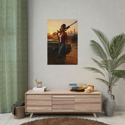 Panam Palmer Poster, Cyberpunk 2077 Art Print, Iconic Nomad Character - gaming room wall art with confident nomad pose