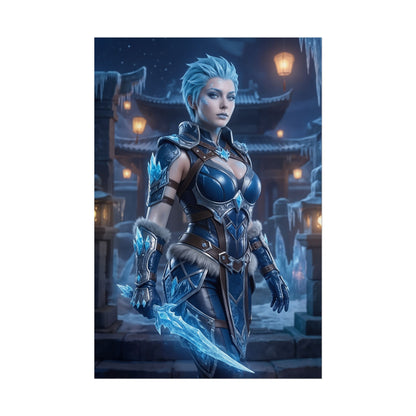 Frost Poster, Mortal Kombat Art Print – Iconic Cryomancer Fighter Wall Art showcasing Frost in icy armor with glowing ice dagger for gamer room decor