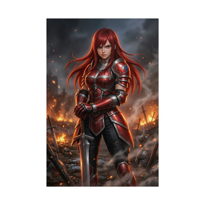 Erza Scarlet Fairy Tail Poster Anime Warrior Woman Wall Art Red Hair Girl Print Armor Character Gaming Room Decor Gift