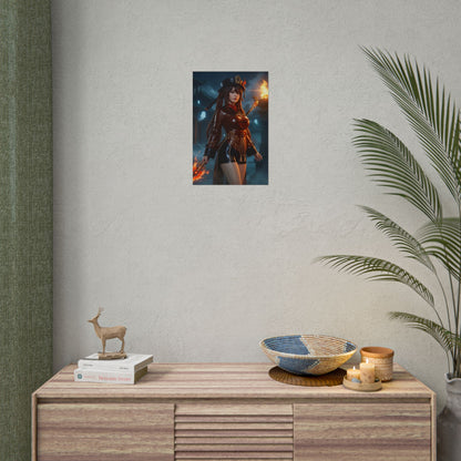 Hu Tao Poster, Genshin Impact Art Print – Iconic Pyro Heroine Wall Art hanging in minimalist gaming room above console