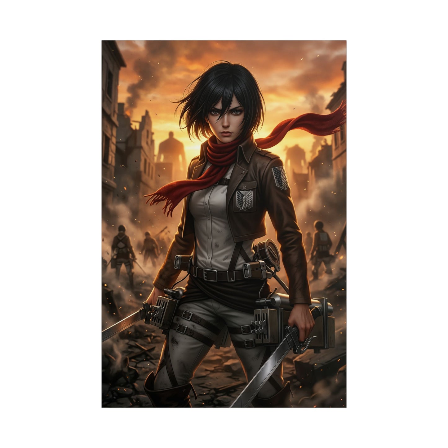Mikasa Ackerman Attack on Titan Poster Anime Warrior Woman Wall Art Scarf Girl Print Action Character Gaming Room Decor Gift