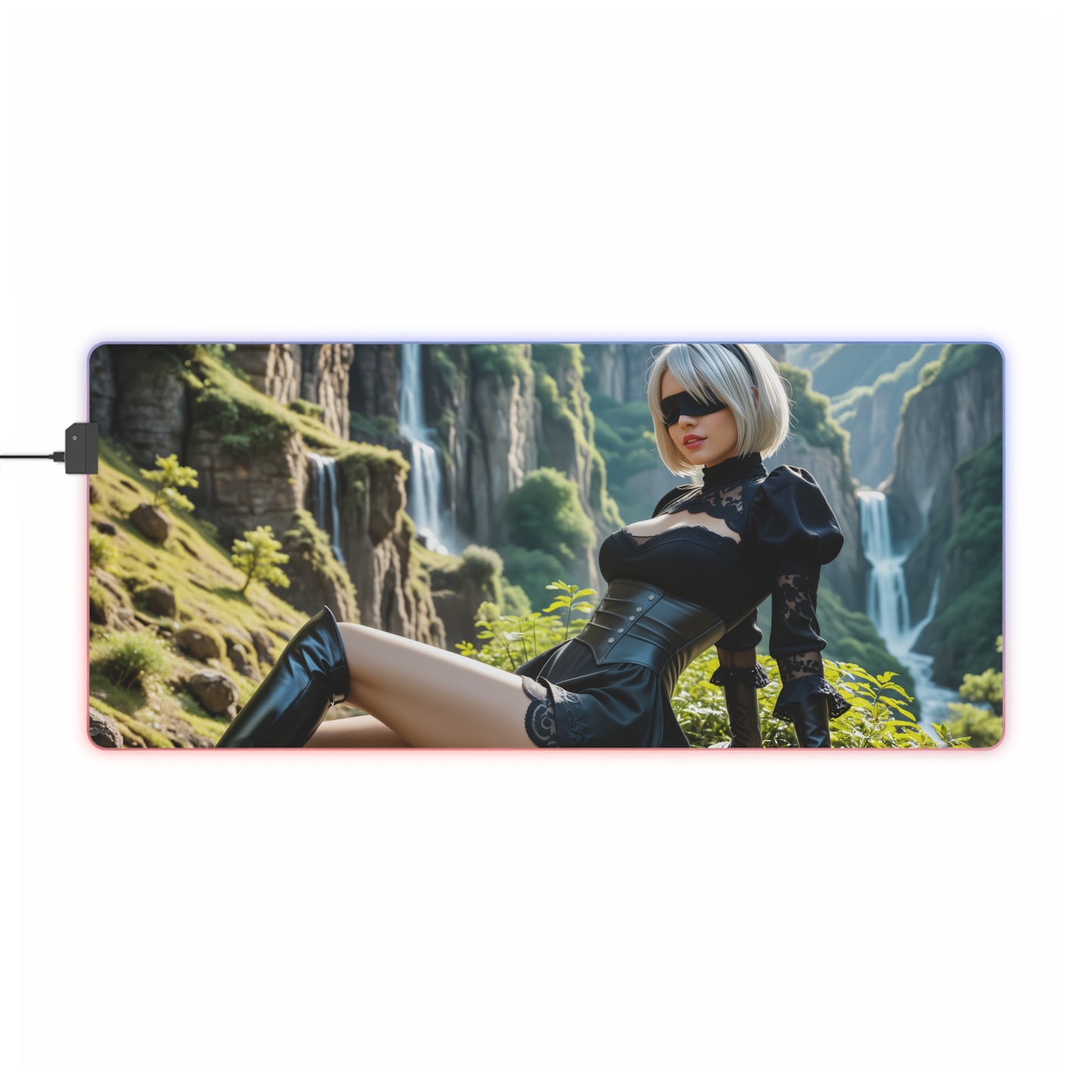 Килимок для столу 2B Nier Automata – світлодіодний RGB-підсвітлювальний килимок, ігровий декор із зображенням дівчини з аніме Вайфу