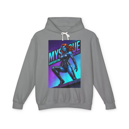 Mystique Hoodie | X-Men Hoodie | Comic Book Villain Pullover - gray streetwear pullover featuring blue Mystique comic art, lightweight 100% ring-spun cotton