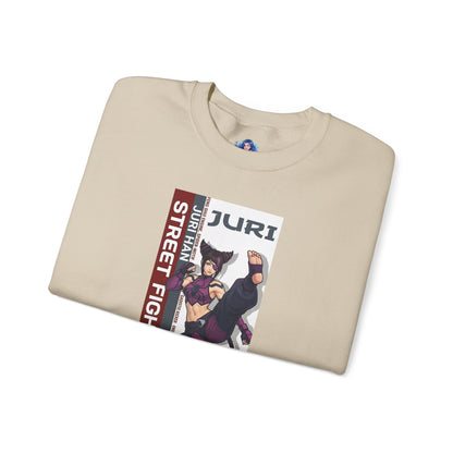 Juri Sweatshirt, Street Fighter Crewneck, Bold Fighting Game Apparel for Fans showcasing Juri artwork on a beige crewneck