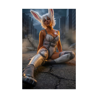 Mirko Poster / Mirko Wall Art / Mirko Art Print / My Hero Academia Poster featuring Mirko in dynamic urban battle scene showcasing speed, strength, and explosive energy
