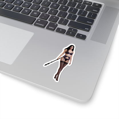 Yennefer Sticker – Fantasy Character Vinyl Sticker for Laptops & Indoor Decor on silver laptop showing dark elegant fantasy character vinyl decal