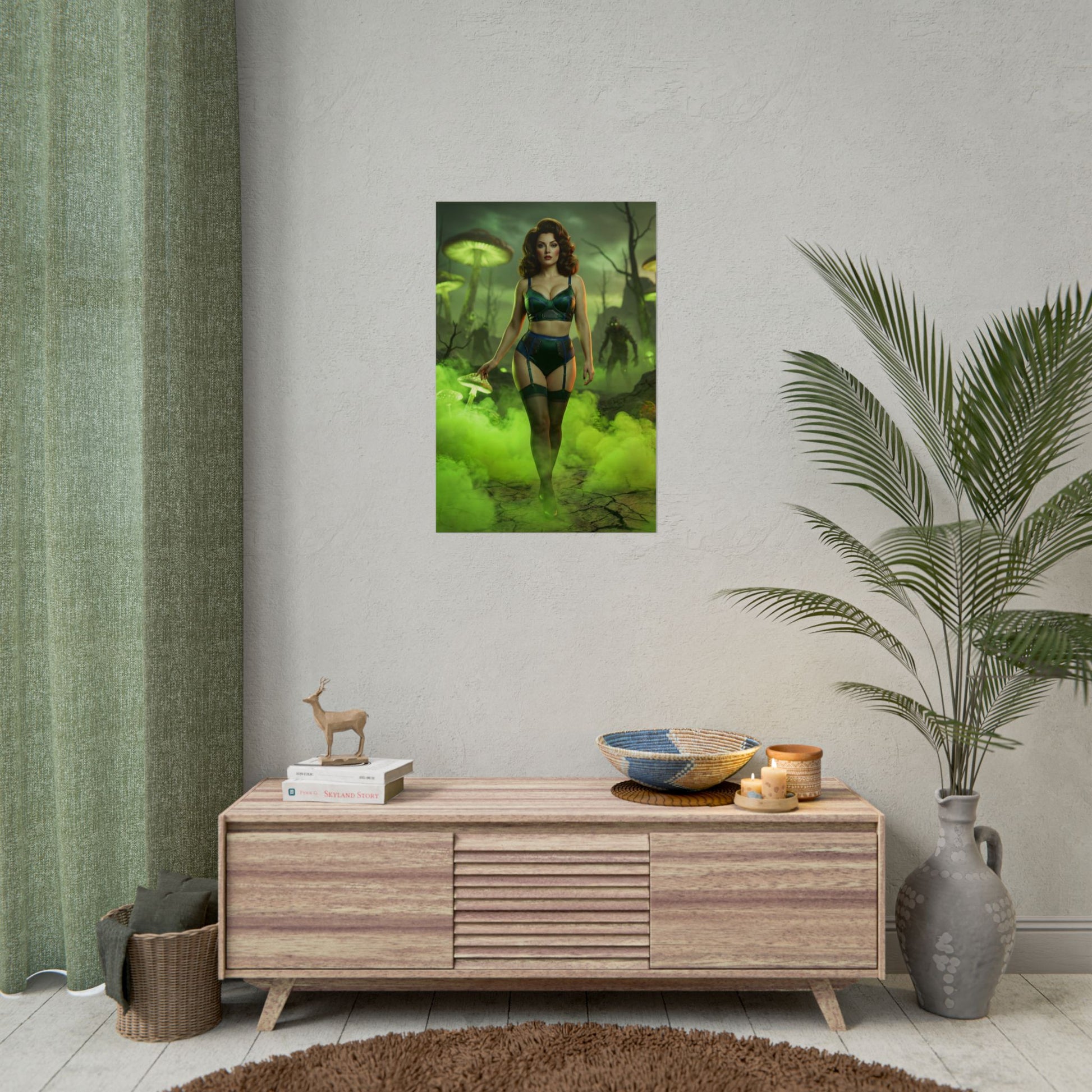 Fallout Toxic Beauty Poster / Fallout Toxic Wall Art / Fallout Toxic Art Print / Fallout Poster - striking female character in glowing hazardous green landscape