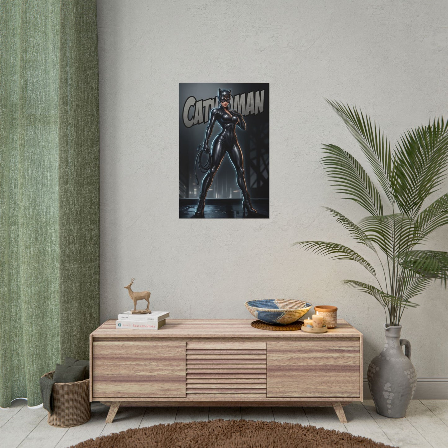 Catwoman Wall Art Print, DC Comics Poster, Leather Suit Heroine Decor, Gotham Style Wall Art, Gift for Fan