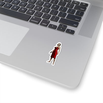 Grace Ashcroft Sticker, Resident Evil Sticker, Laptop Sticker, Gaming Fan Gift – vinyl laptop sticker of Grace Ashcroft in red dress on silver laptop