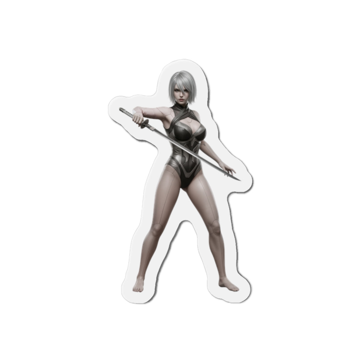 A2 Magnet – NieR Automata Anime Heroine Fridge Magnet, Game Decor – die-cut vinyl fridge magnet showing battle-ready A2 with sword