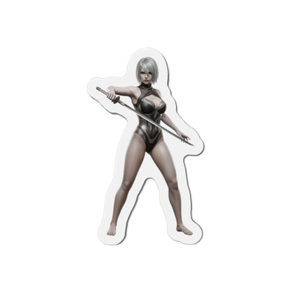 A2 Magnet – NieR Automata Anime Heroine Fridge Magnet, Game Decor – die-cut vinyl fridge magnet showing battle-ready A2 with sword