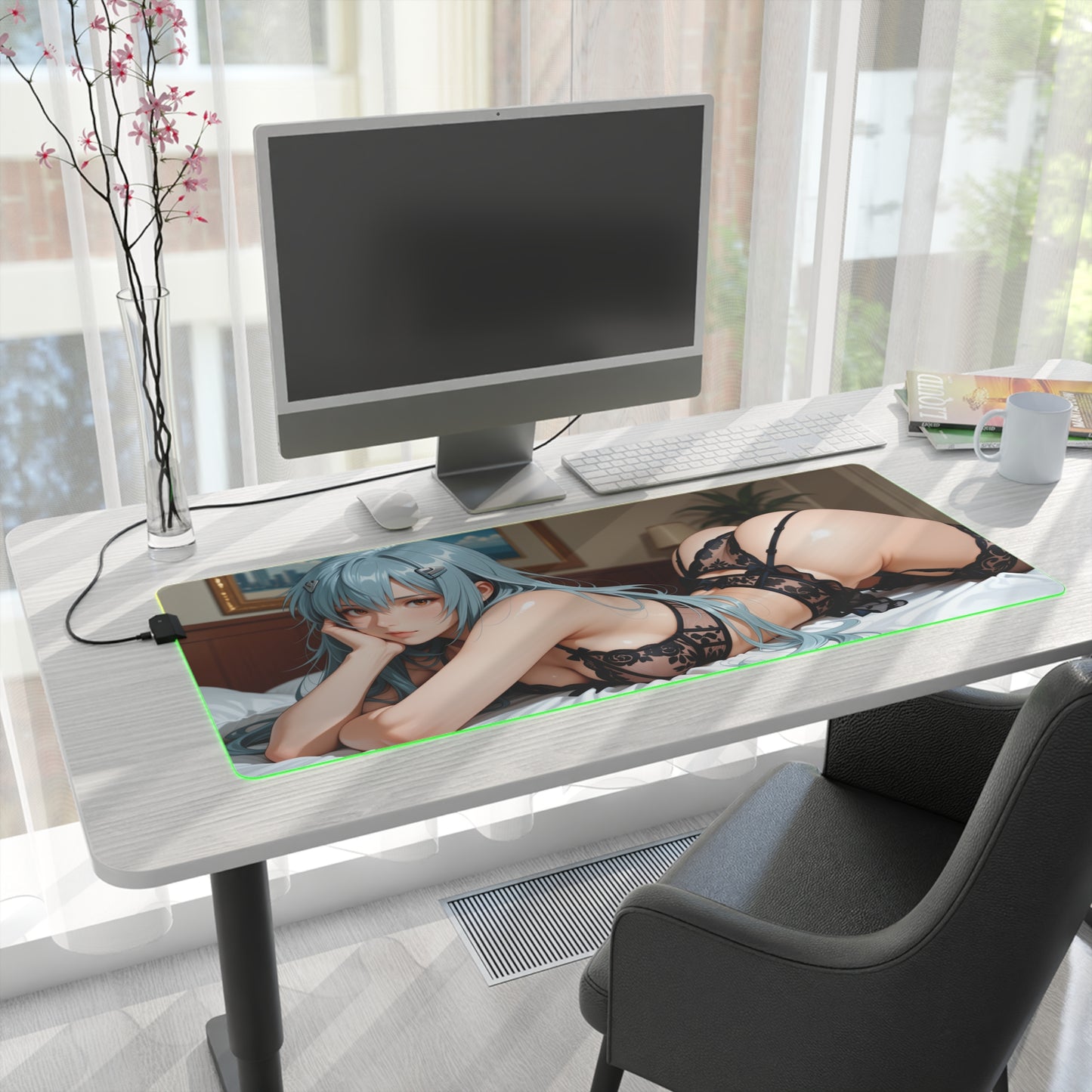 Rei Ayanami Desk Mat – LED RGB Pad, Waifu Anime Girl Gaming Setup