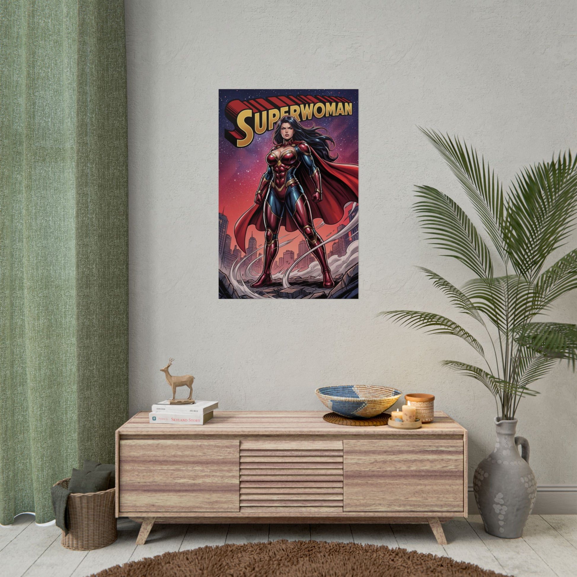 Superwoman Poster / Superwoman Wall Art / Superwoman Art Print / DC Comics Poster showcasing powerful heroine above city skyline