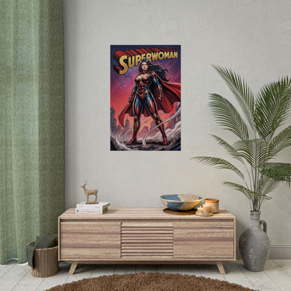 Superwoman Poster / Superwoman Wall Art / Superwoman Art Print / DC Comics Poster showcasing powerful heroine above city skyline