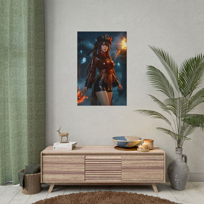 Hu Tao Poster, Genshin Impact Art Print – Iconic Pyro Heroine Wall Art hung in minimalist gamer room above console