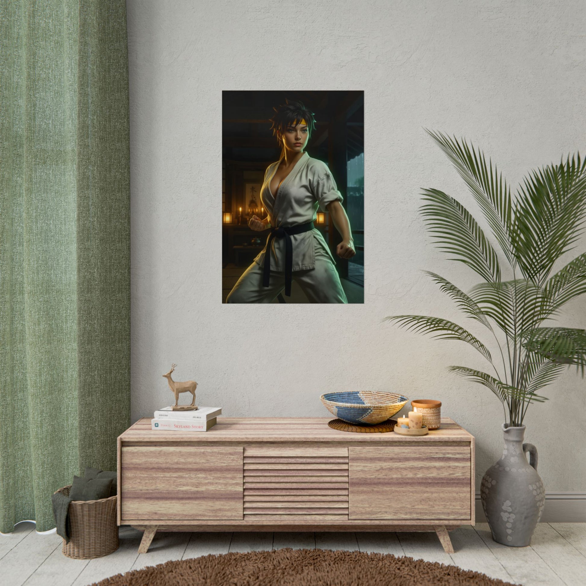Makoto Street Fighter Poster – Iconic Martial Artist Heroine Wall Art poster on living room wall showcasing ultra-high resolution martial artist heroine