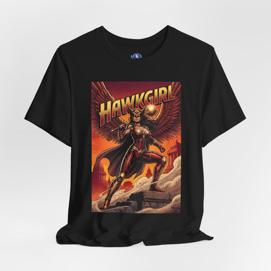 Hawkgirl T-Shirt | DC Comics Anime Tee for Gamers & Fans - black Bella Canvas tee with comic-style Hawkgirl artwork