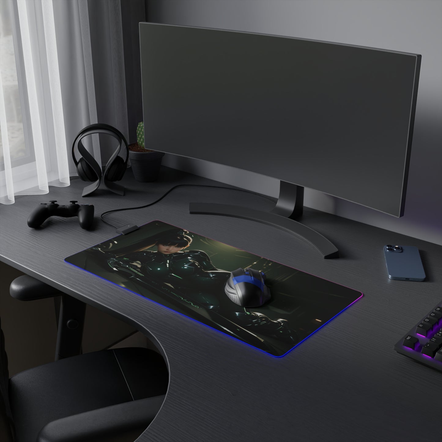 Eve Schreibtischunterlage – LED RGB-Pad, Stellar Blade Waifu Anime-Mädchen Gaming-Setup