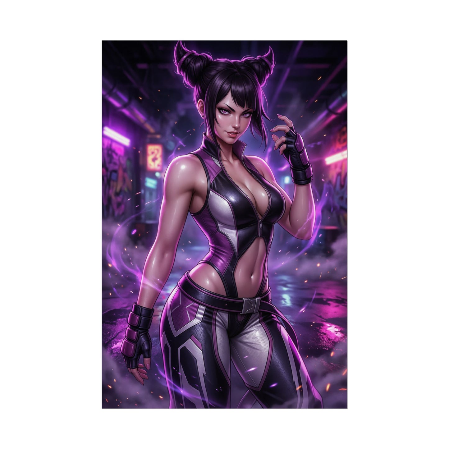 Juri Han Street Fighter Poster Anime Fighter Woman Wall Art Purple Hair Girl Print Fighting Game Character Gaming Room Decor Gift