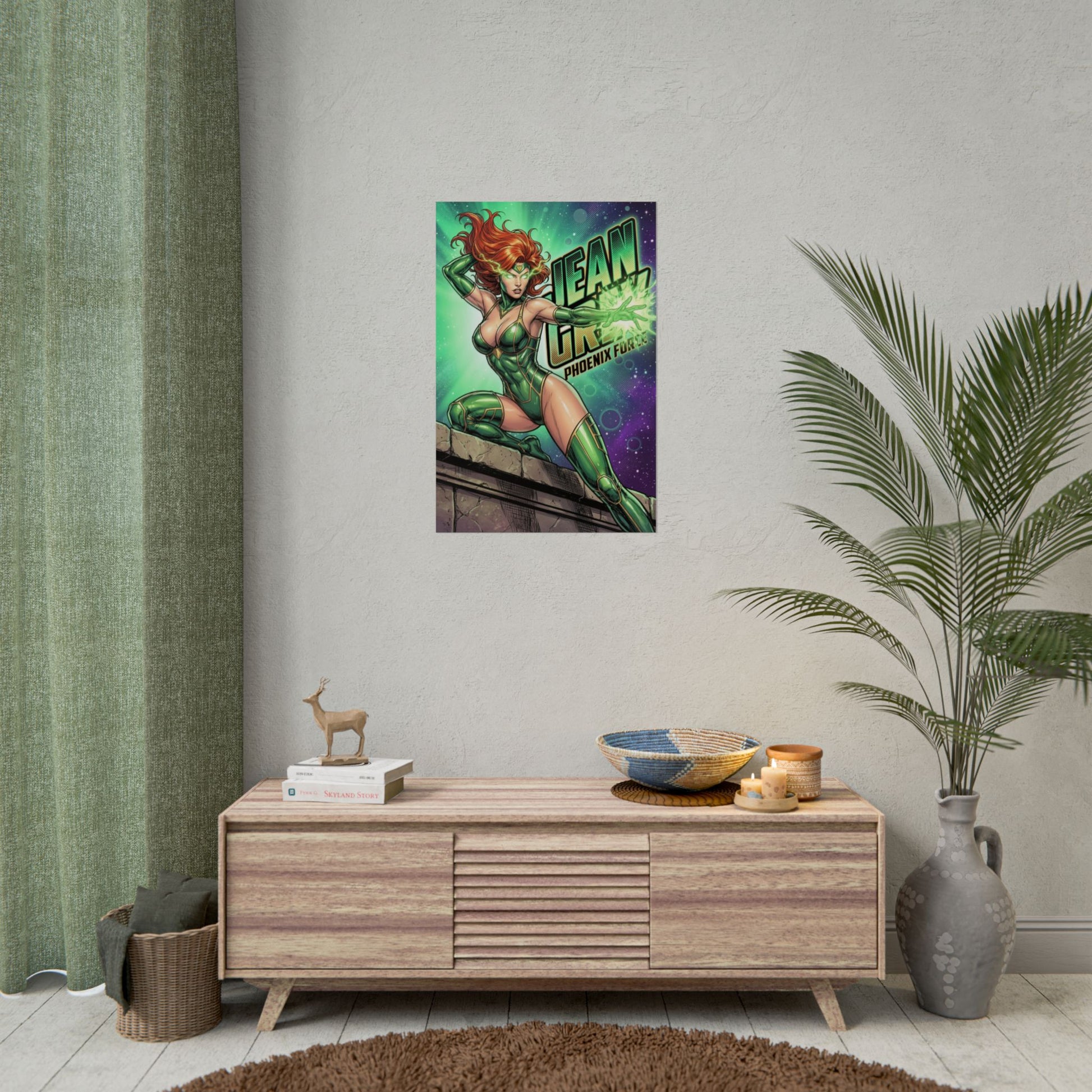 Jean Grey Poster / Jean Grey Wall Art / Jean Grey Art Print / X-Men Poster showing Jean Grey in dynamic cosmic pose with vivid colors and energy effects
