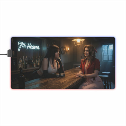 Tifa Lockhart & Aerith Gainsborough Desk Mat – LED RGB Pad showcasing Tifa and Aerith at a bar scene with RGB edge lighting