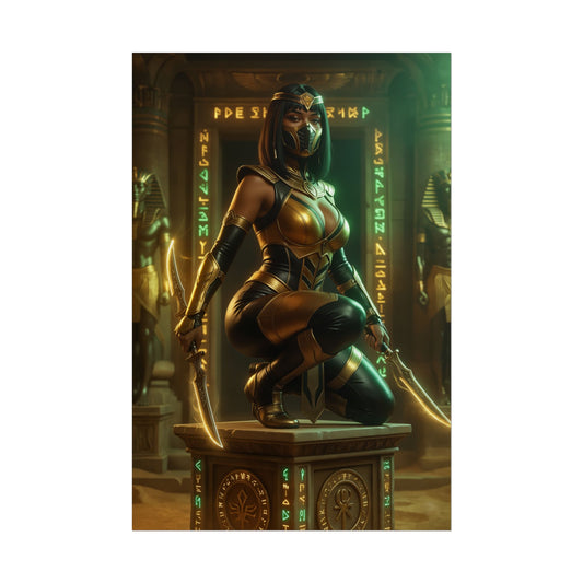 Nadya Mortal Kombat Poster – Dark Fantasy Heroine Wall Art for Gamer Decor, armored female warrior in gold pose