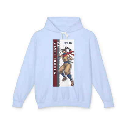Ibuki Hoodie | Street Fighter Hoodie | Anime Ninja Girl Pullover - light blue pullover with vertical Ibuki ninja artwork