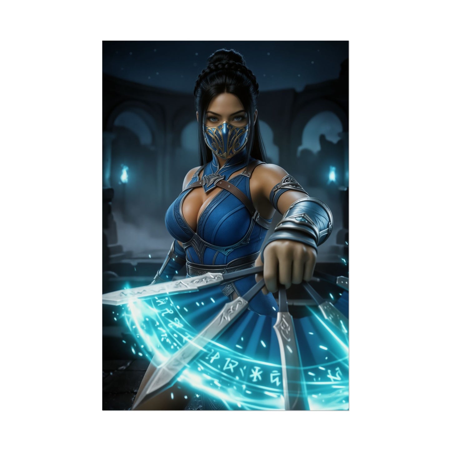 Kitana Mortal Kombat Poster Princess Fighter Woman Wall Art Blue Outfit Warrior Print Fighting Game Character Gaming Room Decor Gift